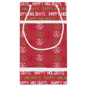 クリスマスレッド、ホワイト、グリーンのスノーフレーク スモールペーパーバッグ (裏面)