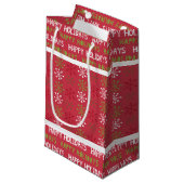 クリスマスレッド、ホワイト、グリーンのスノーフレーク スモールペーパーバッグ (正面アングル)