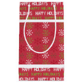 クリスマスレッド、ホワイト、グリーンのスノーフレーク スモールペーパーバッグ (正面)