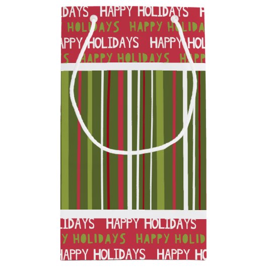 クリスマスレッド、ホワイト、グリーンストライプの各アイテム スモールペーパーバッグ (裏面)