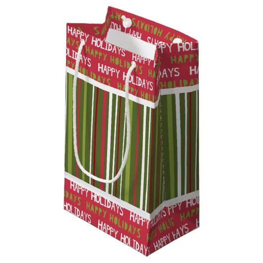 クリスマスレッド、ホワイト、グリーンストライプの各アイテム スモールペーパーバッグ (正面アングル)