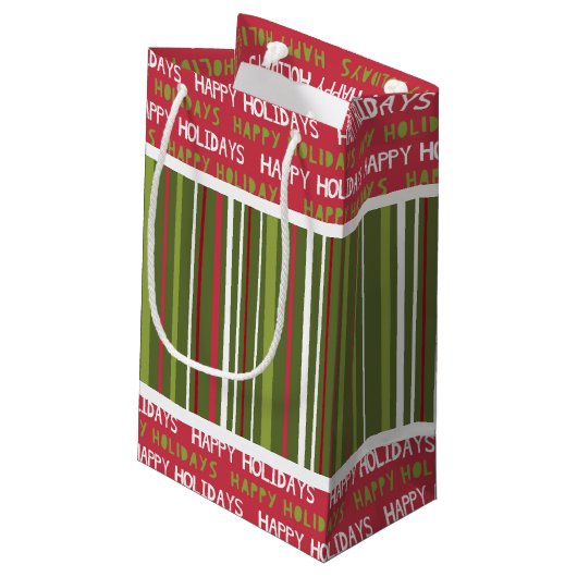 クリスマスレッド、ホワイト、グリーンストライプの各アイテム スモールペーパーバッグ (裏面アングル)