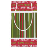 クリスマスレッド、ホワイト、グリーンストライプの各アイテム スモールペーパーバッグ (正面)