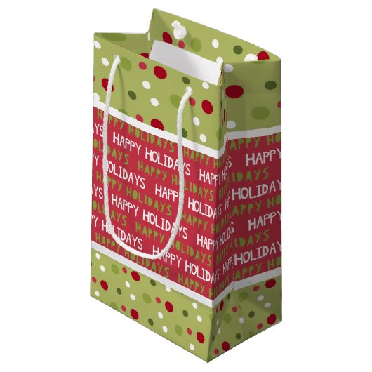 クリスマスレッド、ホワイト、グリーン スモールペーパーバッグ (正面アングル)