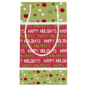 クリスマスレッド、ホワイト、グリーン スモールペーパーバッグ (正面)