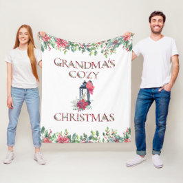 クリスマスレッド、白おばあちゃんの居心地の良いフリースブランケット フリースブランケット