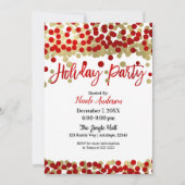 クリスマスレッド&金ゴールドドッモダンツホリデーパーティー 招待状 (正面)