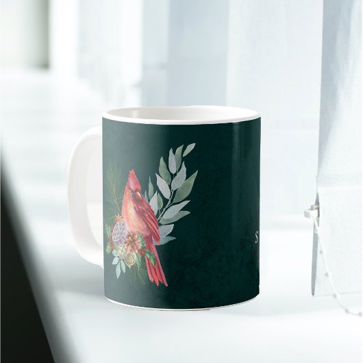 クリスマスレッド(鳥)ショウジョウコウカンチョウの緑のカスタマイズ可能な名前 コーヒーマグカップ