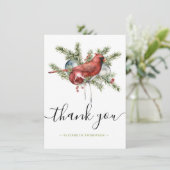 クリスマスレッド（鳥）ショウジョウコウカンチョウウォーターカラー名前をカスタムする サンキューカード (スタンド正面)