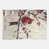 クリスマスレッド（鳥）ショウジョウコウカンチョウキッチンタオル キッチンタオル (横)