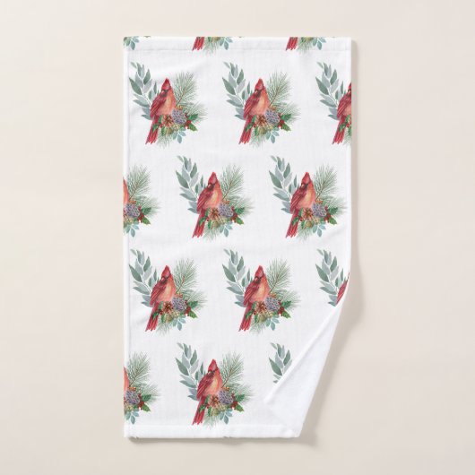 クリスマスレッド(鳥)ショウジョウコウカンチョウグリーンリーウォーター色 バスタオルセット (ハンドタオル)