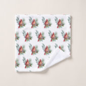 クリスマスレッド（鳥）ショウジョウコウカンチョウグリーンリーウォーター色 バスタオルセット (ウォッシュタオル)