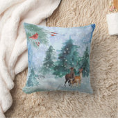 クリスマスレッド(鳥)ショウジョウコウカンチョウディアツリーズウォーター色 クッション (ブランケット)