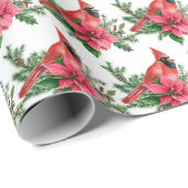 クリスマスレッド（鳥）ショウジョウコウカンチョウバーズパインコーンブランチ ラッピングペーパー (ロールコーナー)