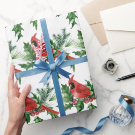 クリスマスレッド（鳥）ショウジョウコウカンチョウバーズパインコーンブランチ ラッピングペーパー