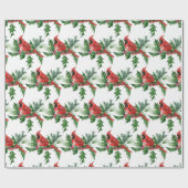 クリスマスレッド（鳥）ショウジョウコウカンチョウバーズパインコーンブランチ ラッピングペーパー (フラット)