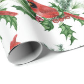 クリスマスレッド（鳥）ショウジョウコウカンチョウバーズパインコーンブランチ ラッピングペーパー (ロールコーナー)