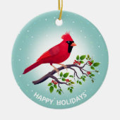 クリスマスレッド(鳥)ショウジョウコウカンチョウバードオンティール(緑がかった色) セラミックオーナメント (正面)