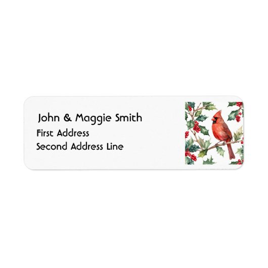 クリスマスレッド（鳥）ショウジョウコウカンチョウバードホリーベリーアート ラベル (正面)