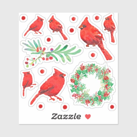クリスマスレッド(鳥)ショウジョウコウカンチョウバードホリーリース シール (シート)