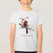 クリスマスレッド（鳥）ショウジョウコウカンチョウホリデイ トライブレンドＴシャツ (正面)