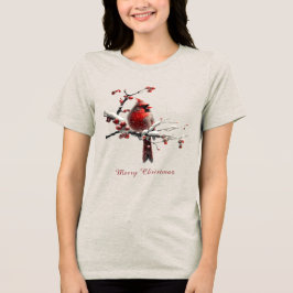クリスマスレッド(鳥)ショウジョウコウカンチョウホリデーウィメンズ トライブレンドTシャツ