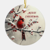 クリスマスレッド(鳥)ショウジョウコウカンチョウホリデーオーナメント セラミックオーナメント (正面)