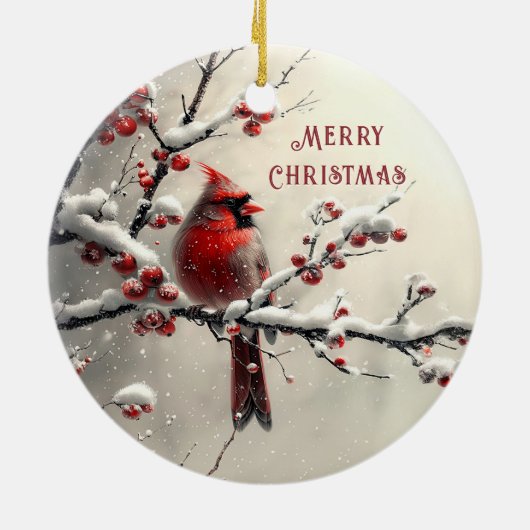 クリスマスレッド(鳥)ショウジョウコウカンチョウホリデーオーナメント セラミックオーナメント (裏面)