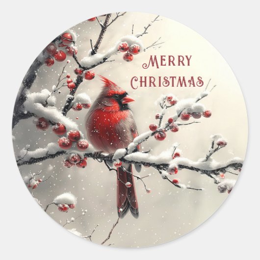 クリスマスレッド（鳥）ショウジョウコウカンチョウホリデーステッカー ラウンドシール (正面)