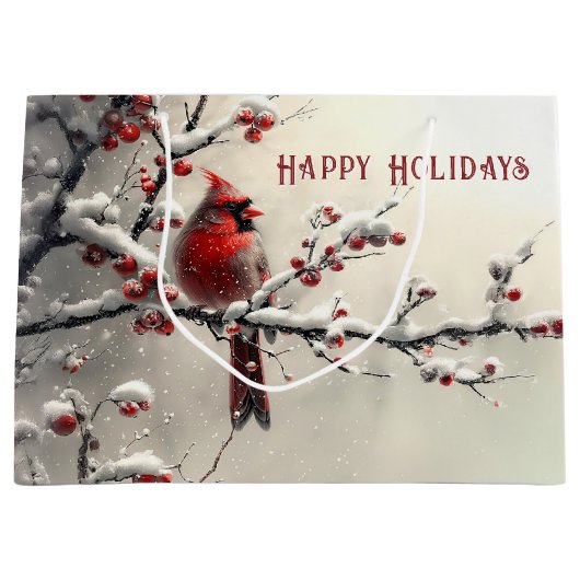 クリスマスレッド（鳥）ショウジョウコウカンチョウホリデー抱き枕 ラージペーパーバッグ (正面)