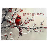 クリスマスレッド（鳥）ショウジョウコウカンチョウホリデー抱き枕 ラージペーパーバッグ (裏面)