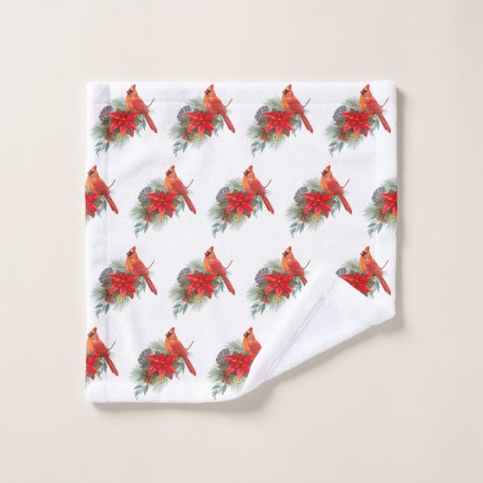 クリスマスレッド(鳥)ショウジョウコウカンチョウポインセチア水彩 バスタオルセット (ウォッシュタオル)