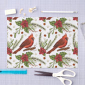 クリスマスレッド（鳥）ショウジョウコウカンチョウポインセチア緑の松 薄葉紙 (クラフト)