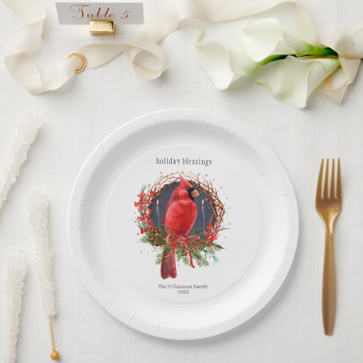 クリスマスレッド（鳥）ショウジョウコウカンチョウユール（キリスト降誕祭）至ボホホリデイ ペーパープレート (ウェディング)