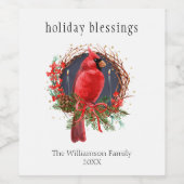 クリスマスレッド（鳥）ショウジョウコウカンチョウユール（キリスト降誕祭）至ボホホリデイ ワインラベル (シングルラベル)