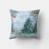 クリスマスレッド（鳥）ショウジョウコウカンチョウラビットランドスケープウォーター色 クッション (裏面)