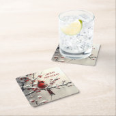 クリスマスレッド（鳥）ショウジョウコウカンチョウ紙コースター スクエアペーパーコースター (インサイチュ)