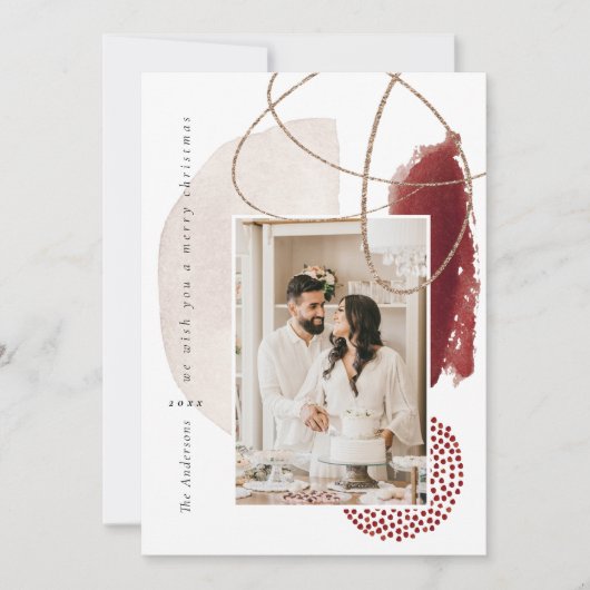 クリスマスレッモダンドジオメトリックフォトホリデーカード シーズンカード (正面)