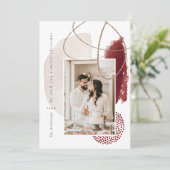 クリスマスレッモダンドジオメトリックフォトホリデーカード シーズンカード (スタンド正面)