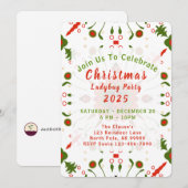 クリスマスレディバグパーティー 赤 白 緑 招待状 (正面/裏面)