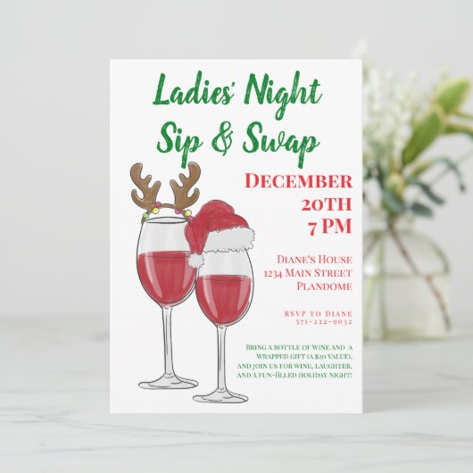クリスマスレディースナイトギフトワインスワップ 招待状 (スタンド正面)