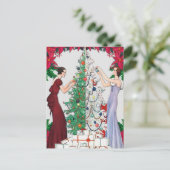 クリスマスレトロアールデコヴィンテージエレガントレディース ポストカード (スタンド正面)