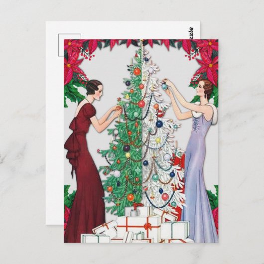 クリスマスレトロアールデコヴィンテージエレガントレディース ポストカード (正面/裏面)