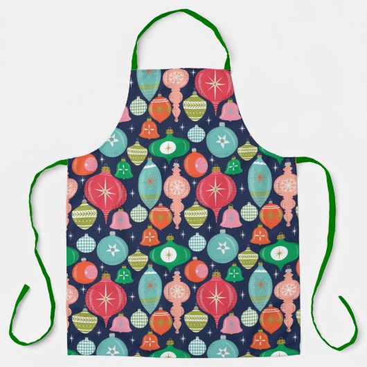 クリスマスレトロオーナメントブルー エプロン (正面)