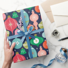 クリスマスレトロオーナメントブルー ラッピングペーパー