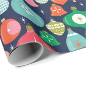 クリスマスレトロオーナメントブルー ラッピングペーパー (ロールコーナー)