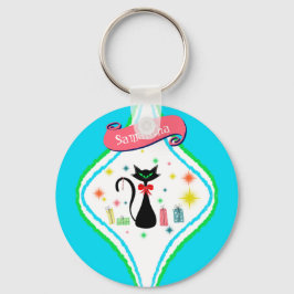 クリスマスレトロシャム猫パーソナライズネーム キーホルダー