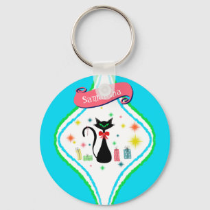 クリスマスレトロシャム猫パーソナライズネーム キーホルダー