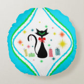 クリスマスレトロシャメスキャット装飾用クッション ラウンドクッション (正面)