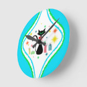 クリスマスレトロシャメネコ ラウンド壁時計 (傾斜)